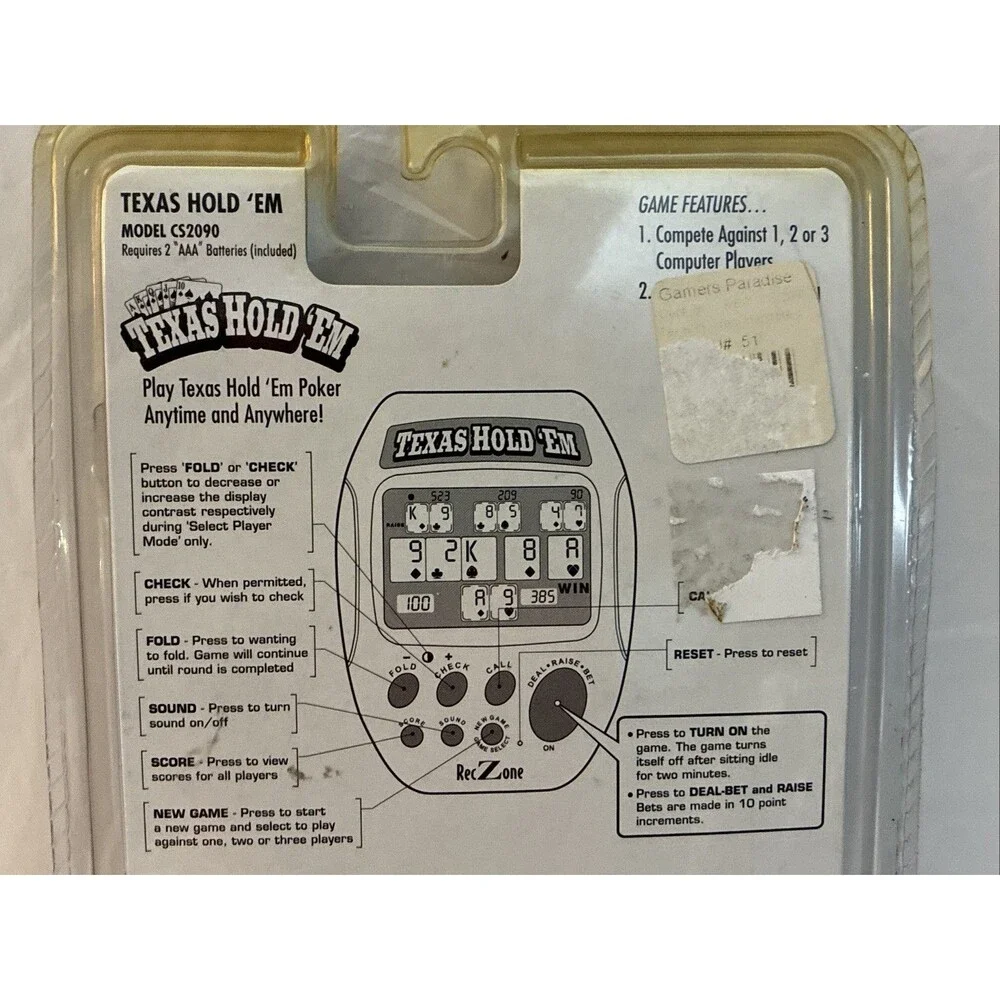 2004 Texas Hold Em Handheld Electronic Poker Game RecZone CS2090 New Sealed